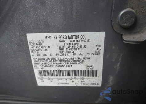 2021 Ford Explorer Xlt z USA, uszkodzony, nr VIN 1FMSK8DHXMGC15394